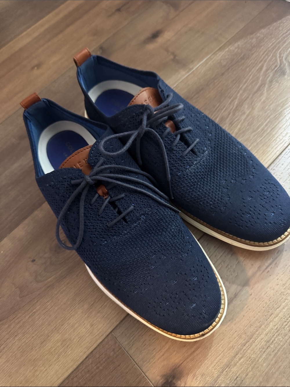 Cole Haan Navy Knit Lace-Up Oxfords with Tan Accents